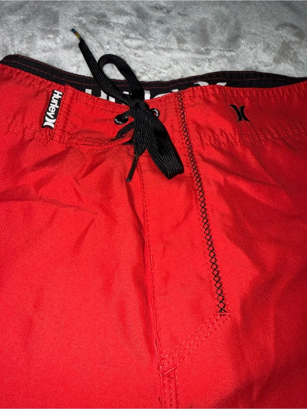 Hurley Men’s Red Swim Trunks with Black Drawstring